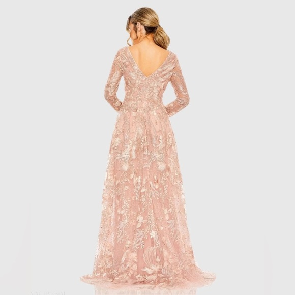 Mac Duggal 20214 NWT Pink Embellished Long Sleeve V Neck A Line Gown - Picture 2 of 6